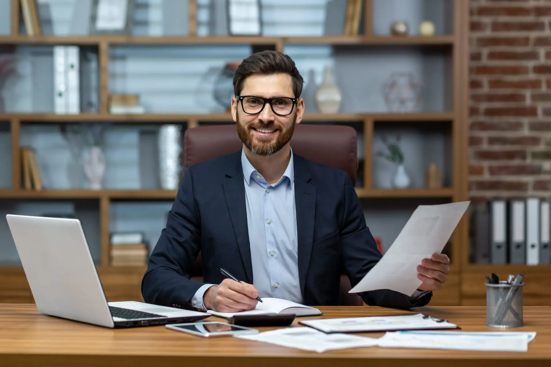An accountant working at a desk
